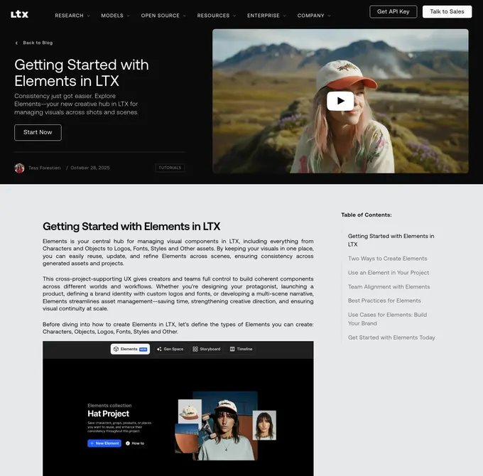 The LTX Studio article on Elements as it appeared on 16 September 2026.